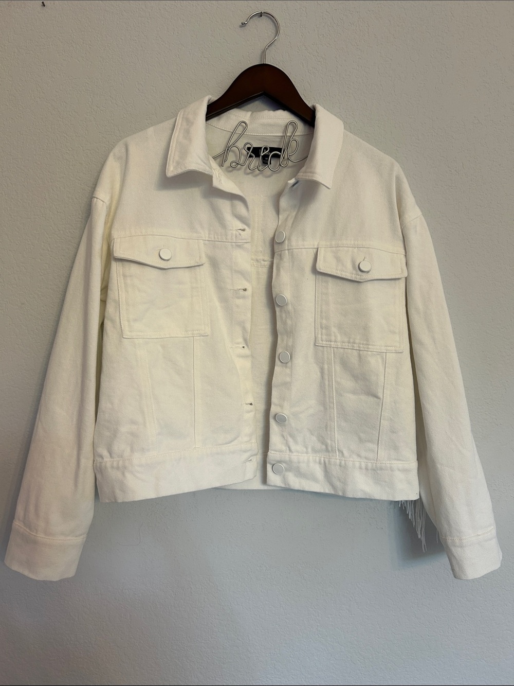 Lulu's Sparkle White Fringe 'BRIDE' Denim Jacket - Picture 2 of 4
